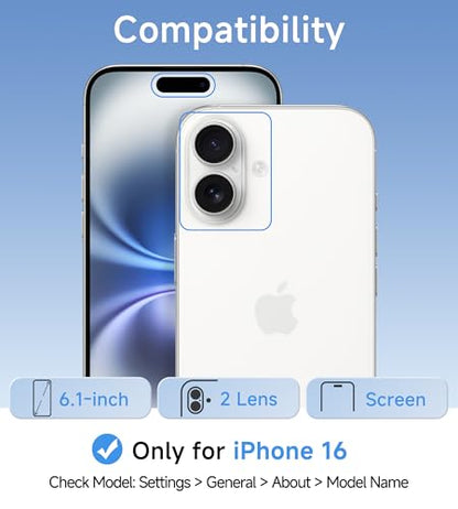 USLAI Case for iPhone 16, Anti-Yellowing, Crystal Clear Back, Shockproof & Military‑Grade Drop Protection - Transparent - color: Clear, size: iPhone 16