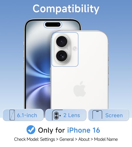USLAI Case for iPhone 16, Anti-Yellowing, Crystal Clear Back, Shockproof & Military‑Grade Drop Protection - Transparent - color: Clear, size: iPhone 16