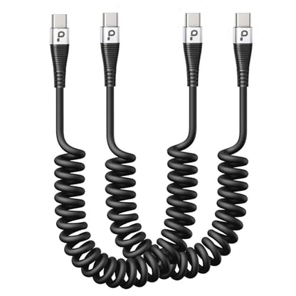 USB C Cable 3A Fast Charging 5FT Coiled USBC to USBC Charger Cable for Car - color: Silver, size: 5FT, style: USB C to USB C