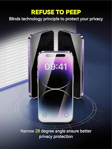 3 Pack Privacy Screen Protector with Phone Case for iPhone 15 Pro Max, Anti Spy Tempered Glass with 2 Pack Camera Lens Protector, Easy Install Frame, 9H Hardness, Bubble Free, Full Coverage
