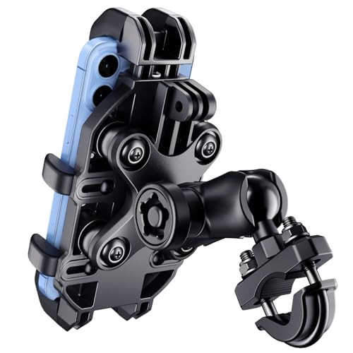 Motorcycle Phone Mount Holder with Vibration Dampener Anti-Shake 720° Adjustable for iPhone 16 Pro Max for Samsung 5.4''-6.9'' Phone Anti-Theft Dirt Bikes(U Shape Base 0.6-1.1" Handlebar) - style: U Shape Base