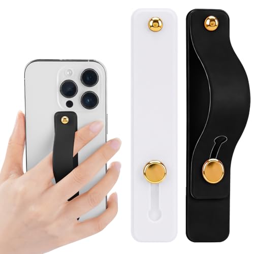 2-Pack White Silicone Phone Strap with Kickstand - Versatile Grip & Holder for Most Phones and Cases (Black *1 + White * 1) - color: Black *1 + White * 1