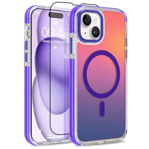 Magnetic Case for iPhone 15 Plus [Compatible with Magsafe] [Cute Fashion Fluorescent Design] [1 Screen Protector] Slim Translucent Matte Case for iPhone 15 Plus 6.7" 2023, Purple - color: Purple, size: iPhone 15 Plus