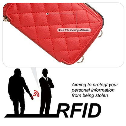 Bocasal Crossbody Wallet Case Card Holder for iPhone 13, Red | RFID Blocking PU Leather Zipper Handbag Purse, Kickstand Flip Folio Case with Card Slots Holder Wrist Strap Lanyard 6.1 Inch - color: Red