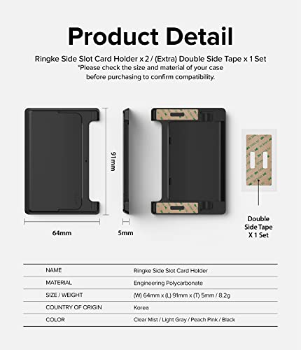 Ringke Side Slot Card Holder for Phone Case, Business Card Holder for Women, Men, ID Credit Card Holder Stick on, Phone Wallet Compatible with iPhone, Galaxy, and Pixel - Black (2 Pack) - color: Black (2 Pack)