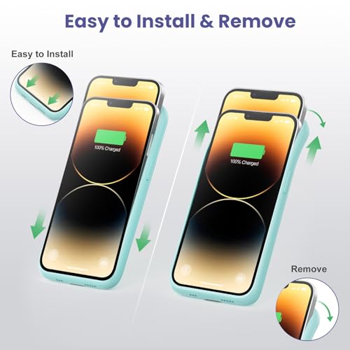 Battery Case for iPhone 13/13Pro/14,7500mah Ultra-Slim Protective Charging Case, Portable Rechargeable Expandable Battery Charger Cover Compatible with iPhone 13/13Pro/14 (6.1 Inch)-Green - color: Green