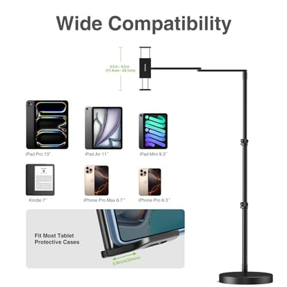 elitehood Adjustable Tablet Floor Stand, Aluminum iPad Stand for Bed - style: Side-Clamp Tablet Holder