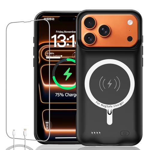 Battery Case for iPhone 17 Pro, Upgraded 10000mAh Rechargeable Portable Extended Battery Pack Supported Qi Wireless Charging Case Compatible with iPhone 17 Pro (6.3 inch) Charger Power Bank (Black) - size: iPhone 17 Pro (6.3 inch)