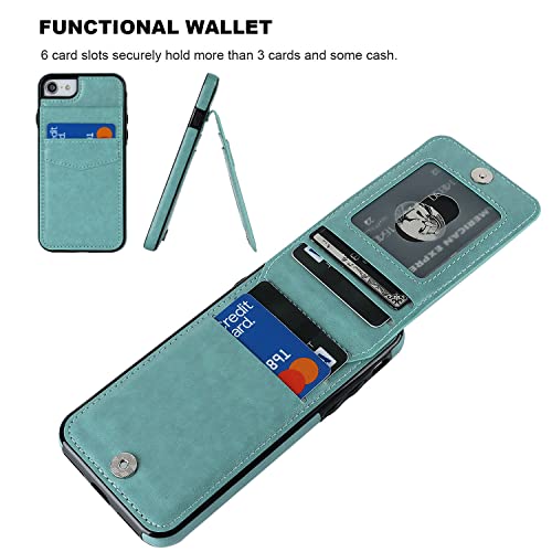 KIHUWEY for iPhone SE/8/7 Wallet Case Card Holder Kickstand, Green - color: Green