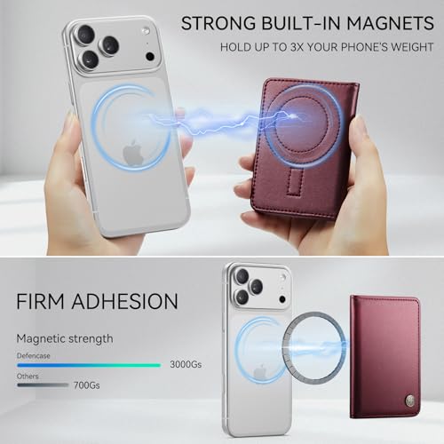Defencase for Magsafe Wallet Magnetic Card Holder RFID Blocking, Wine Red - color: Fashion Wine Red