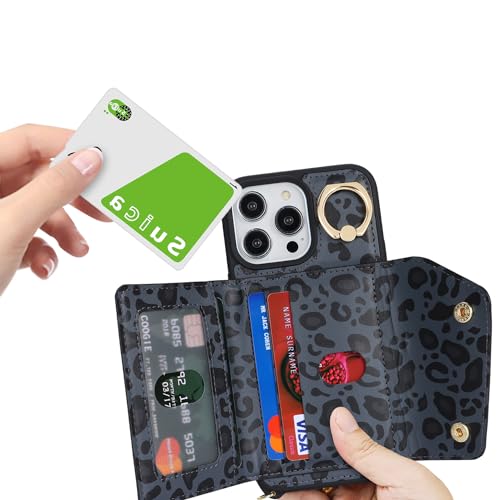 Lipvina Crossbody Wallet Case for iPhone 13 Pro,Black Leopard - color: 04-Black Leopard, size: iPhone 13 Pro 6.1"