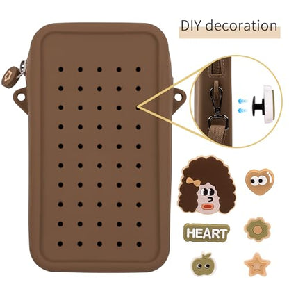 Candy Small Crossbody Bag with Charms, Beaded Phone Wrist Strap Bundle, Cellphone Purse and Hands-Free Wristlet Bracelet (Brown) - color: Brown