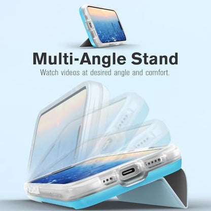 VENA vCommute for iPhone 16 Pro Wallet Case, Pastel Blue | Military-Grade Drop Protection, Premium Leather Magnetic Flap Cover, Hidden Card Holder, RFID Blocking, Multi-Angle Kickstand - color: Classic - Pastel Blue, size: iPhone 16 Pro