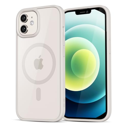 LoeoeL for iPhone 12 Pro/ 12 Case Clear Mag Safe, Ultra Thin Slim Cover Magnetic Compatible with Magsafe Phone Case for Women Men Girl, Cute Soft TPU Silicone & Transparent Hard Plastic, Beige Stone - color: Titanium Grey, size: 12/ 12 Pro