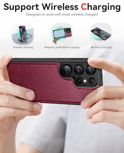 OCASE for Samsung Galaxy S25 Ultra Detachable Wallet Case, Burgundy | 2-in-1, Card Holder, RFID Blocking, Stand, Wrist Strap, Shockproof, Wireless Charging, Magnetic, PU Leather Flip Phone Cover - color: Burgundy, size: Samsung Galaxy S25 Ultra