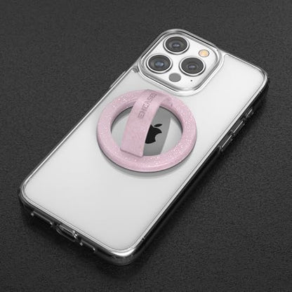 2-Pack Magnetic Phone Grip Holders for iPhone, Compatible with MagSafe (Soft-Touch Silicone) Cute Finger Loops for Women, Comfortable and Secure Fit (Clear Sparkle & Glitter Pink) - color: Pink Glitter