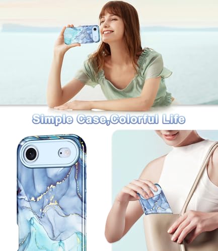 Btscase Compatible with iPhone Air Case 6.5 Inch 2025,Marble Pattern 3 in 1 Heavy Duty Shockproof Full Body Rugged Hard PC+Soft Silicone Drop Protective Women Girl Phone Cases, Blue Cyan - color: Blue Cyan, size: iPhone Air