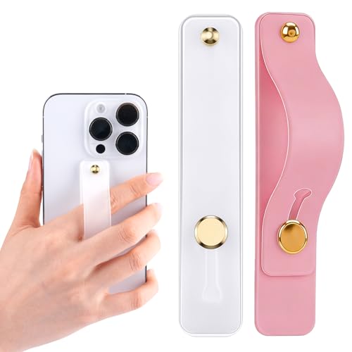 2-Pack White Silicone Phone Strap with Kickstand - Versatile Grip & Holder for Most Phones and Cases (Transparent * 1 + Light Pink * 1) - color: Transparent * 1 + Light Pink * 1