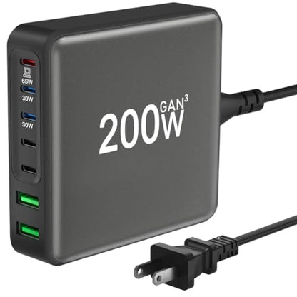 200W USB C Charger, 7-Port Desktop USB C Charging Station, 65W Laptop Charger Compatible with MacBook Pro/Air,iPhone 16/15/14/Mini/Pro/13Pro Max/12