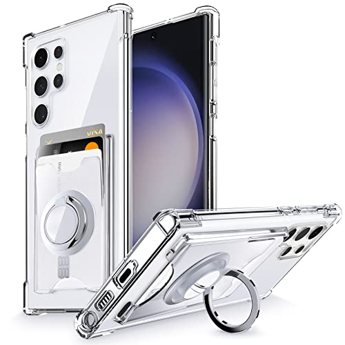 Shields Up for Samsung Galaxy S23 Ultra Case, Galaxy S23 Ultra case, Minimalist Wallet Case with Card Holder & Ring Kickstand/Stand, Slim Protective Shockproof Cover for Samsung S23 Ultra - Clear - color: Clear, size: Galaxy S23 Ultra