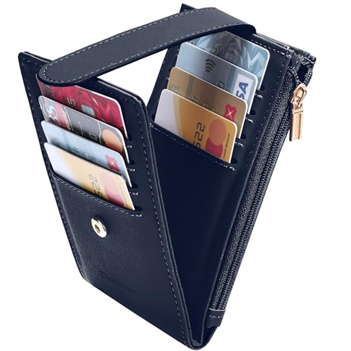 Chelmon Women's RFID Slim Card Holder Wallet | Thin Bifold Multi Card Case with Zipper Coin Pocket Purse for Women(Navy Blue) - color: Navy Blue