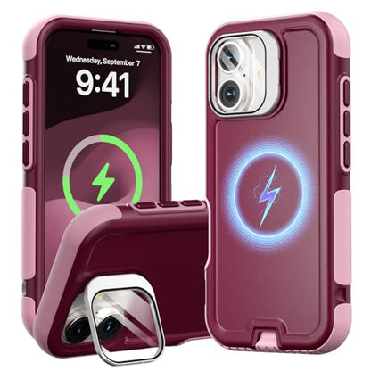 Follaroma Magnetic for iPhone 17 Case with Camera Stand, Purple Pink, 6.3" | Built-in Glass Camera Cover,Compatible with MagSafe,Heavy Duty Shockproof Protective,Military-Grade Anti-DropDual Layer Cover - color: Purple Pink, size: iPhone 17 6.3''