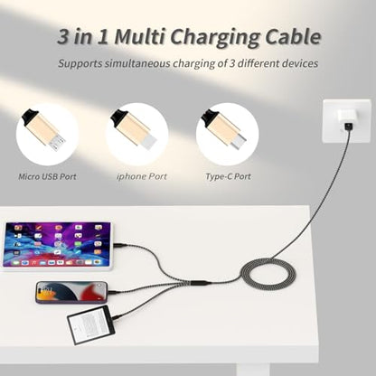 Multi Charging Cable, 3 in 1 USB Cable, Gold - color: Gold