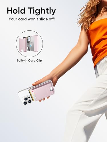 Phone Card Holder, Premium Leather Phone Wallet Stick on, Fit 4 Cards - color: Rose Gold