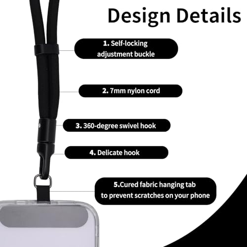 Phone Wrist Strap with Tether Tab, Anti-lossing Phone Lanyard Mobile Equipment Strap Adjustable Wristlet - color: Black