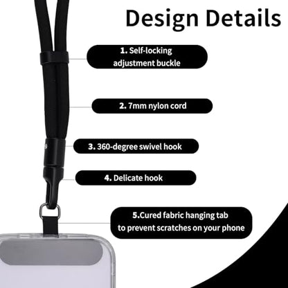Phone Wrist Strap with Tether Tab, Anti-lossing Phone Lanyard Mobile Equipment Strap Adjustable Wristlet - color: Black