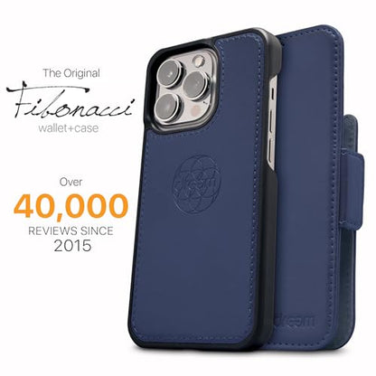 Dreem Vegan Leather Magnetic Detachable Wallet Case for iPhone 13 Pro Max | Built-in Phone Stand, RFID Blocking Card Holder Flip Cover, MagSafe Compatible, Gift Box [Fibonacci: Royal] - color: Royal, size: iPhone 13 Pro Max