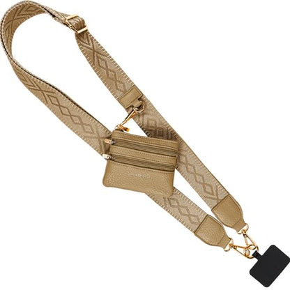 Save the Girls Clip & Go Phone Lanyard with Wallet Pouch, Classic Camel - color: Camel