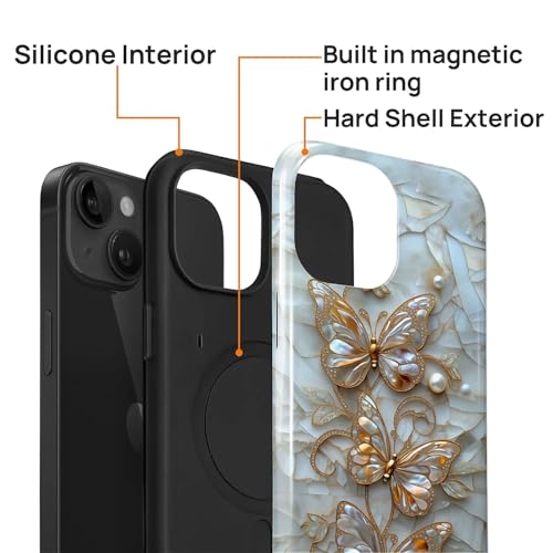 Magnetic for iPhone 14 Plus Case,[Compatible with Magsafe] Dual Layer Protective Heavy Duty Shockproof Rugged Drop Protection Bumper Hybrid Case - Stained Glass Butterflies - color: Stained Glass Butterflies, size: iPhone 14 Plus