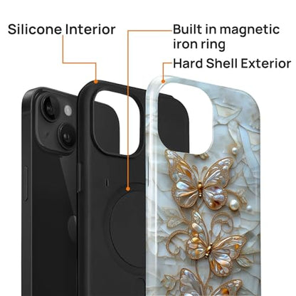 Magnetic for iPhone 14 Plus Case,[Compatible with Magsafe] Dual Layer Protective Heavy Duty Shockproof Rugged Drop Protection Bumper Hybrid Case - Stained Glass Butterflies - color: Stained Glass Butterflies, size: iPhone 14 Plus