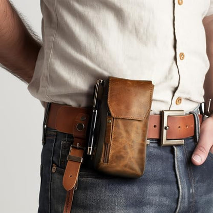 LEATHER VILLAGE Leather Cell Phone Holster with Belt Clip for Men Tan. - color: Suntan
