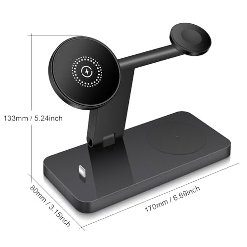 25W Magnetic Wireless Charging Stand 4 in 1 Wireless Charging Station for Mag-Safe,iPhone 17 Pro Max/17 Air/16 Pro/16 Plus/15/14/13/12 mini,AirPod Pro,Apple Watch