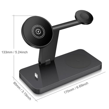 25W Magnetic Wireless Charging Stand 4 in 1 Wireless Charging Station for Mag-Safe,iPhone 17 Pro Max/17 Air/16 Pro/16 Plus/15/14/13/12 mini,AirPod Pro,Apple Watch