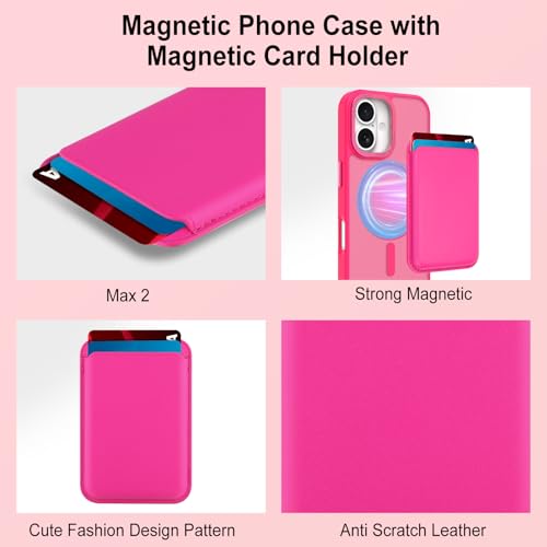 Magnetic Designed for iPhone 16 Case 6.1" 2024, Hot Pink | [Compatible with Magsafe] [with Wallet & Card Holder] [Military Drop Protection] Slim Translucent Matte Phone Case - color: Hot Pink, size: iPhone 16