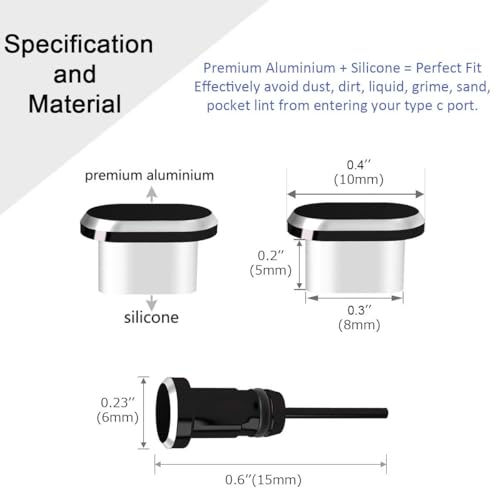 USB C Dust Plugs Charging Port Cover Caps, 2 PCS (Black) - color: Black