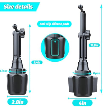 Car Cup Phone Holder 360° Rotation Mount with Expandable Base