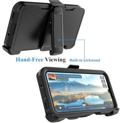 Njjex Rugged Case for Samsung Galaxy A16 5G, for Samsung A16 5G Case with Belt Clip Holster, Built-in Screen Protector Heavy Duty Shockproof Locking Swivel Holster Kickstand Hard Phone Cover [Black] - color: Black/Black