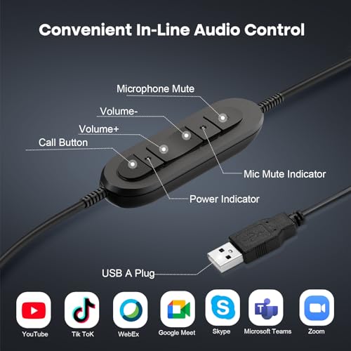 MAIRDI USB Headset with Microphpne, Wired PC Headset with Mic Noise Canceling & Mute for Computer Laptop Teams Zoom Office Work Call Center Business Softphone - color: Red