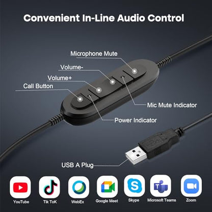 MAIRDI USB Headset with Microphpne, Wired PC Headset with Mic Noise Canceling & Mute for Computer Laptop Teams Zoom Office Work Call Center Business Softphone - color: Red