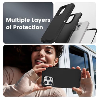 for iPhone 15 Pro Max Case, Dual Layer Shockproof Full Body Cover for Men & Women Military Grade Drop Protection Heavy Duty Protective Phone Case for Apple Phone 15ProMax 6.7 inch (Black) - color: Black