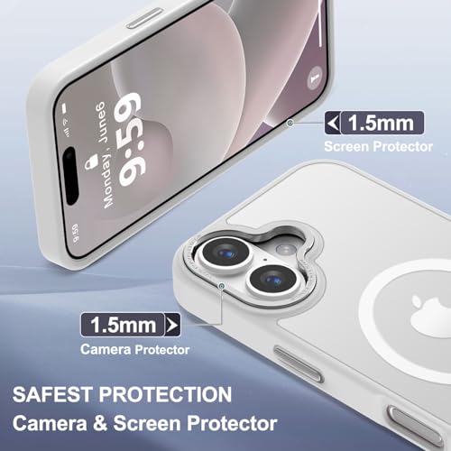 Newfuture Magnetic for iPhone 16 Case Matte Shockproof, Frosted White | Military Drop Protection, Slim Matte Anti-Fingerprint, Compatible with Magsafe, Camera Guard, Translucent Protective Cover - color: Frosted White, size: iPhone 16 6.1 inch