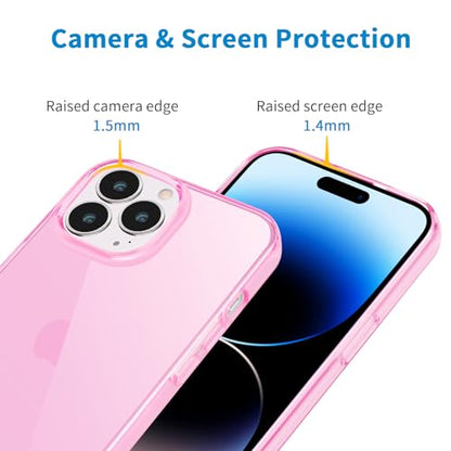 JJGoo Compatible with iPhone 14 Pro Case, Clear Soft Shockproof Protective Slim Thin Bumper Cover Transparent Phone Case, Translucent Pink - color: Pink