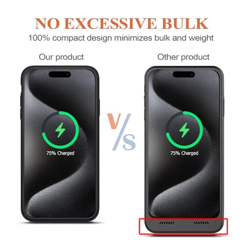 Battery Case for iPhone 15 Pro Max,12000mAh Portable Protective Charging Case with Wireless Charging Compatible for iPhone 15 Pro Max (6.7 inch) Extended Battery Pack Charger Case with Carplay (Black) - size: iPhone 15 Pro Max