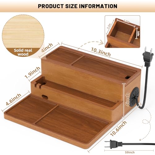 Valet Tray, Nightstand Organizer with Charging Station - color: Stylish Brown
