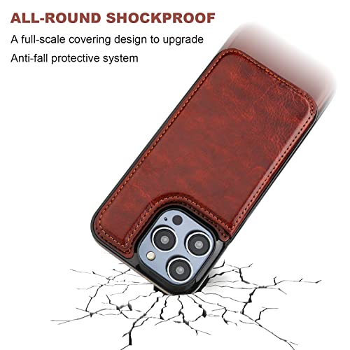 ONETOP for iPhone 14 Pro Max Wallet Case with Credit Card Holder,Brown | Kickstand,ID/Cash Holder,Case Wallet with Card Slots,Double Magnetic Clasp,Durable PU Leather Shockproof Cover for Women Men - color: Brown
