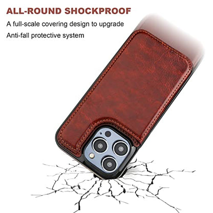 ONETOP for iPhone 14 Pro Max Wallet Case with Credit Card Holder,Brown | Kickstand,ID/Cash Holder,Case Wallet with Card Slots,Double Magnetic Clasp,Durable PU Leather Shockproof Cover for Women Men - color: Brown